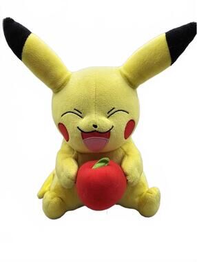 Tomy Pokemon Pikachu Plush Toy Holding Red Apple